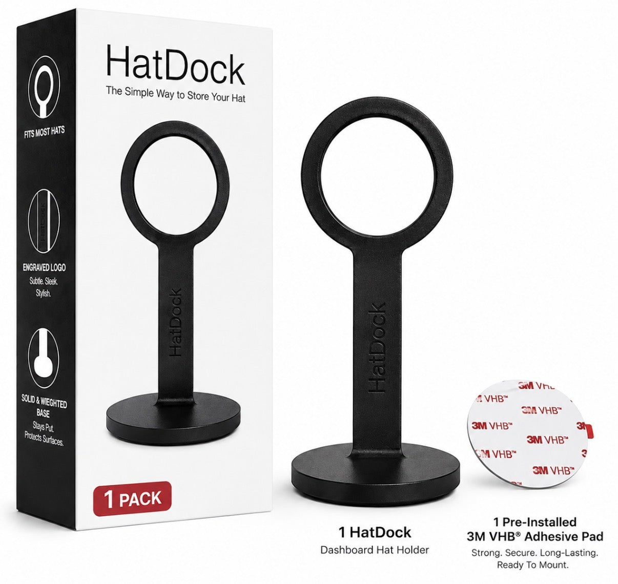 HatDock™ Dashboard Hat Holder for Car& Truck | Carbon Matte Black